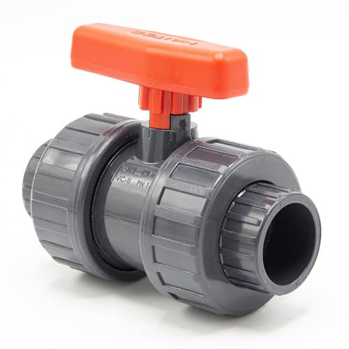 PVC-Kugelhahn I 32 mm I 1 Zoll I für Klebemuffen und Fittinge I Absperrhahn 2-Wege I PVC-Rohrverbinder 32mm I Kugelschieber für Pool- und Teichbau I bm148 Grau