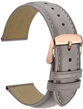 WOCCI 20mm Vintage Leder Uhrenarmband mit Roségoldener Schnalle, Ersatz Armbanduhr (Grau)