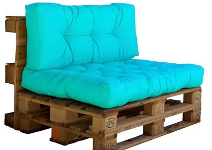 deco arts Cuscini per pallet, set di 2 materassi pallet, per salotto da giardino o panchetta, cuscino imbottito morbido, certificato Oeko-TEX – trattamento idrorepellente – 120 x 80 cm, 9 kg, blu