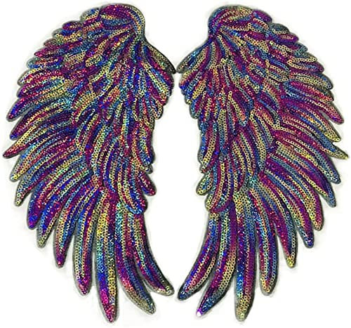 ulricar 2pcs Embroidery Trumpet Wings Sequin Embroidery Cloth Stickers DIY Clothing Accessories Sequin Patch Stickers Decorative Chapter with Back Glue, Clear