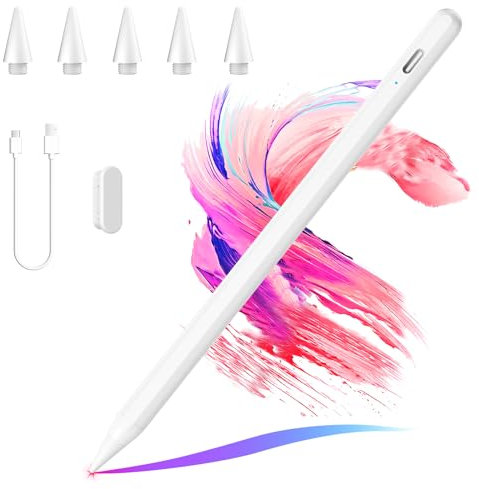Lápiz Rápido para Apple iPad 2018-2024,Lápiz Stylus Recarga Rápida con Rechazo de Palma,Sin Demora/Detección de Inclinación,Compatibile con iPad 10/9/8/7/6, iPad Pro 12.9/11/Air 5/4/3/Mini 6/5