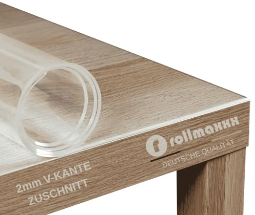 ROLLMAXXX Tischfolie 2mm 70 cm x 120 cm Tischdecke transparent | mit abgeschrägter Kante, Tischschutz, Schutztischdecke, Schutzfolie, PVC Folie für Tisch, Maßanfertigung möglich