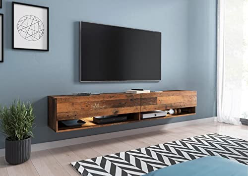 MINIO go for it - Lowboard TV-Schrank I 180x30x33 cm I mit Türen und Offene Nischen I Laminierte Spannplatte I Praktisch und Funktionell I Oldwood - ohne Beleuchtung