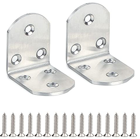 Corner Angle Brackets, L Brackets Corner Brackets for Wood, 90 Degree Bracket Plate Metal Angle Brackets for Shelves, Furniture, Wood, with Screws, Silver