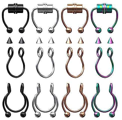 Yolev 12 Stück Fake Septum Piercing Magnet Piercing Hufeisen Fake Nasenpiercing Nose Ring Lippenpiercing Ring Hoop Edelstahl Eingelegter Schmuck Hufeisen Fake Nasenring Damen