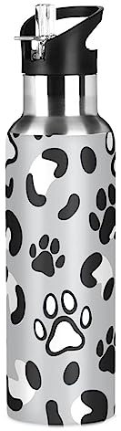 Gourde isotherme en acier inoxydable avec paille étanche Motif léopard Chiens chats 600 ml