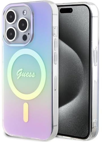 GUESS GUHMP15XHITSU - Custodia rigida per iPhone 15 Pro Max 6.7, colore: Lilla Iridescent