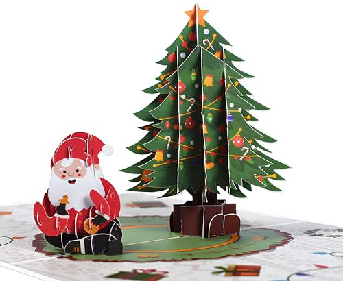 Pop-Up Karte Weihnachten Weihnachtsbaum - 3D Weihnachtskarte mit Tannenbaum & Geschenken für Kinder, Weihnachtsgrußkarte für Mama, Frau & Freundin, Handgemachtes Popup Weihnachtskarte