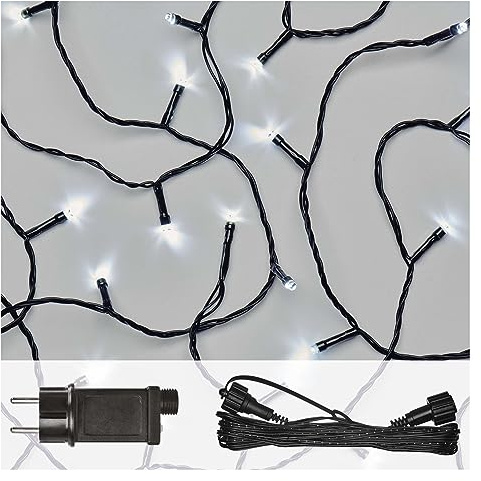 EMOS Connect System Basis Set Standard Weihnachtslichterkette, 10m Lichterkette + 5m Verbindungskabel + Netzteil mit Timer, 100 LEDs, IP44 für Innen und Außen, Kaltweiß, 6/18h Leuchtmodus