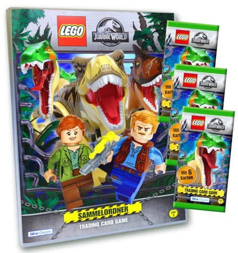 Lego Jurassic World 3 Karten - Sammelkarten Trading Cards (2023) - 1 Mappe + 3 Booster Sammelkarten