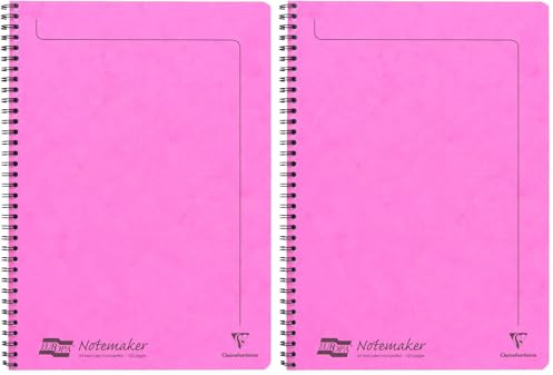 Clairefontaine - Ref 3084Z - Europa Notemaker Sidebound Notebook (120 Pages) - A4 Size, 90gsm Brushed Vellum Paper, Micro-Perforated Sheets, Lined Rulings - Pink (Pack of 2)