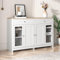 Kehun Sideboard Weiss für Wohnzimmer und Esszimmer, Kommode Schrank Buffetschrank 120x37x80 cm mit 4 Türen und 2 Stauraum Schubladen, Natur & Weiß