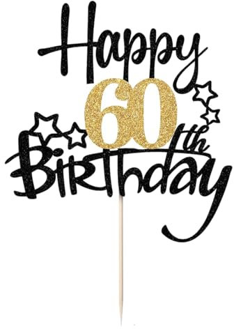 LIANRISES Tortendeko 60. Geburtstag Mann Frau Cake Topper Schwarz und Gold