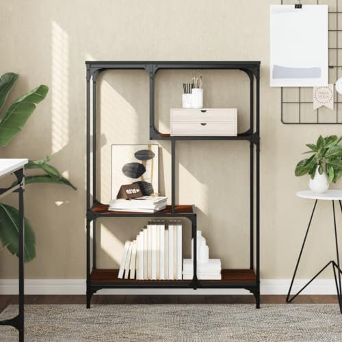 QJBSAVVA Bücherregal, Lagerregal Sideboard Standregal Leiterregal Geeignet für Schlafzimmer Flur Badezimmer Büro Braun Eiche 81x36x115 cm Holzwerkstoff und Stahl
