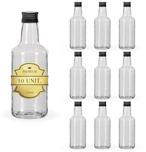 Espirito Rebelde 10x Bouteilles en Verre 250ml avec Bouchon à Vis Noir - Bouteilles Polyvalentes pour Cidre, Huile d'Olive, Vinaigre, Liqueurs et Vin - Idéales pour Souvenirs et Cocktails