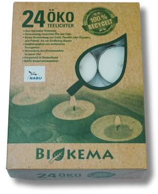 BIOKEMA - 24 nachhaltige Öko Teelichter mit Aluminium-Hülle - aus recycelten Rohstoffen - regional hergestellt