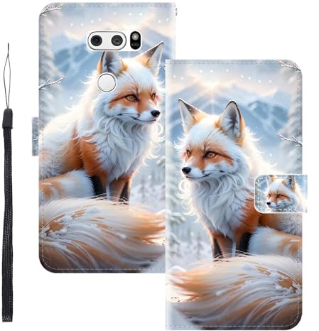 WUACYEAMING Coque pour LG V30/LG V30 Plus/LG V30S,Protection Housse en Cuir PU Portefeuille à Rabat Motif Cover Kickstand Bumper Antichoc [Fentes pour Cartes] Le Renard