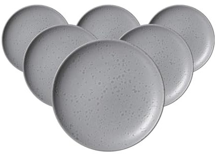 Ritzenhoff & Breker Kitwe Dessertteller 6er Set, 20 cm, Frühstücksteller mit matter Maserung, Unikate durch Reaktivglasur, Steingut, Grau