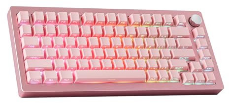 EPOMAKER Tide75 75% QMK/Via Aluminio Gaming Teclado Mecánico Tri-Mode BT/2.4ghz, con RGB,Placa FR4,Acero,Gasket,Hot-Swap para PC/Mac (Rosa, Lemon Switch)
