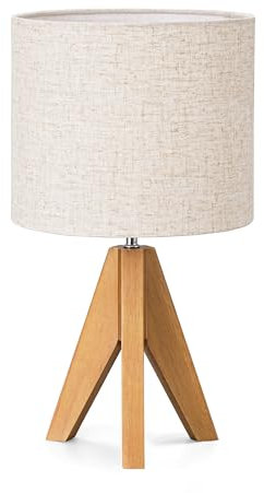 EDISHINE 36cm Bedside Lamp, Tripod Table Lamp with Grey Linen Lampshade, ON/Off Switch, Desk Lamp for Living Room Bedroom, E27 Base, 2700K LED Bulb Included