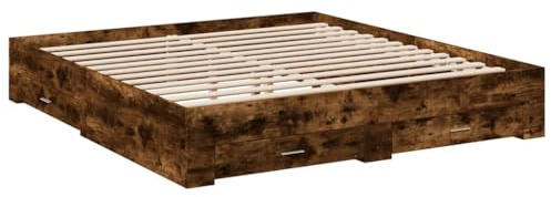 vidaXL Bettgestell, Bett mit Schubladen, Bettrahmen mit Sperrholzlatten, Doppelbett für Schlafzimmer, Schubladenbett, Räuchereiche 180x200cm Holzwerkstoff