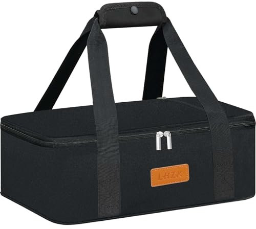 LHZK Insulated Casserole Carrier for Hot or Cold Food, Expandable Hot Food Carrier, Fits 11 x 15 or 9 x 13 Baking Dish (Black)