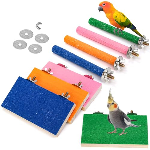 Mezchi Bird Perches Stand Toy, 8 Pcs Colorful Wood Parrot Perch Stand Platform Paw Grinding Stick, Bird Cage Accessories for Budgies,Parakeet,Cockatiel, Lorikeet, Conure