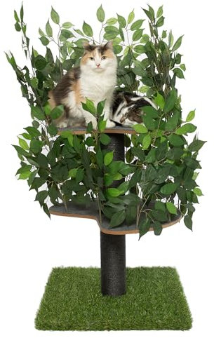 Árbol para Gatos para trepar, esconderse y Dormir - Rascador Patentado para Gatos con Hojas - Múltiples Niveles, fácil Montaje - Materiales Aptos para Mascotas Duradero - 120cm Verde