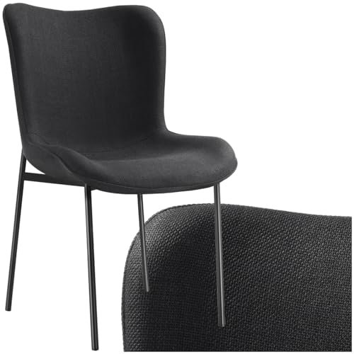 tectake® Polsterstuhl, Stuhl für Küche, Esstisch, Sessel Schminktisch, Cocktailsessel, als Elegante Esszimmerstühle oder Wohnzimmerstühle für edles Dining - Webstoff Off White/schwarz