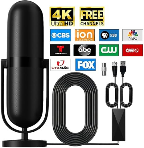 Hoquare TV Aerial, Portable Indoor TV Antenna for Smart TV with Signal Booster, High Gain Freeview TV Aerial for TV 4K 1080P HDTV & VHF UHF DAB Radio with 16.4Ft Coax Cable