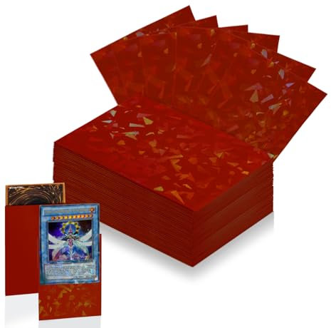 100 Count Red Card Sleeves for Trading Cards, Perfect Fit Shiny MTG Card Sleeve, Holographic Card Sleeves Fit for Magic, Photocard, TCG, Baseball/Sports Cards, Yugioh Card, Game Card 66 * 91 mm