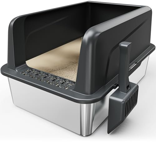 Lettiera Gatto XXL – Lettiera Acciaio Inox Grande Ideale per Multi-Gatto e Gatti di Taglia Grande Antiodore, Antiperdita, Facile da Pulire Litter Box