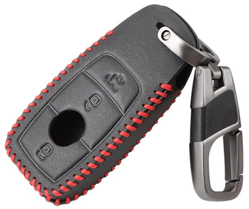 XUKEY Auto Schlüssel Hülle für Mercedes Autoschlüssel Hülle mit Zinklegierung Anhänger Schlüsselhülle Cover PU Leder Schwarz Schutzhülle für E S Klasse Schüsselschutz Zubehör