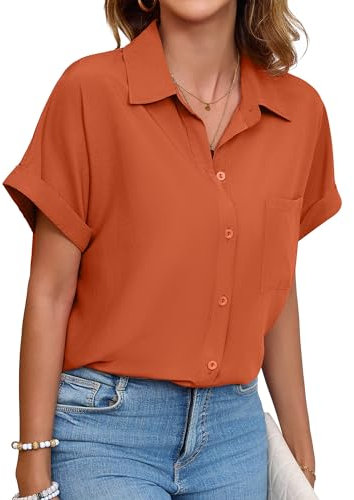 TASAMO Button Down Shirts for Women Solid Short Sleeve Business Casual Work Blouse Tops