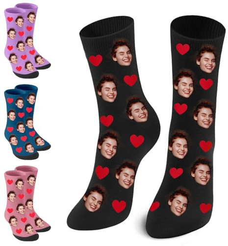 JONZIN Personalisierte Socken mit Foto - Individuelle Socken mit eigenem Bild bedrucken lassen, Einzigartige Geschenkidee für Paare und Familie (Stil 4)