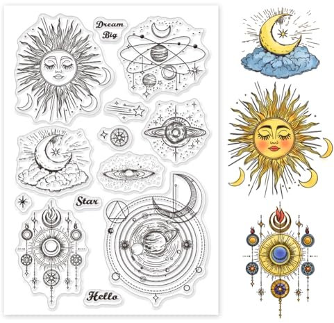 GLOBLELAND Umlaufbahn Universu Transparente Silikonstempel Galaxie Sonne Mond Klare Stamps Weissagung Silikonstempel Für Kartengestaltung DIY Prägung Journaling