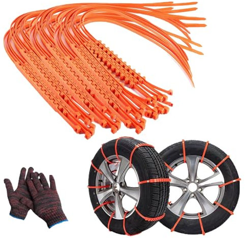 Generic Verstellbare Universal-Kabelbinder für Schneereifen, rutschfester Nylon-Kabelbinder, wiederverwendbare Schneeketten für Eis, Schnee, Schlamm, Straße (10)