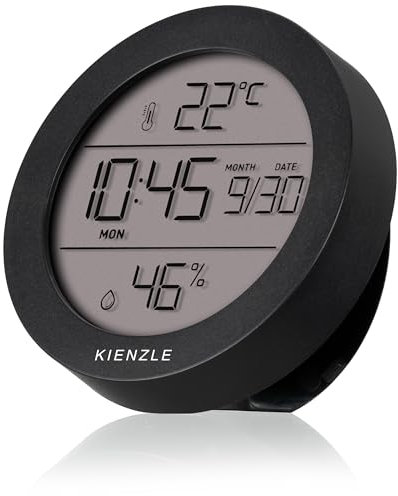Kienzle Thermo-Hygrometer digital mit Uhr Datum Wochentag Magnet Standfuß Wandmontage Raumklima Innen