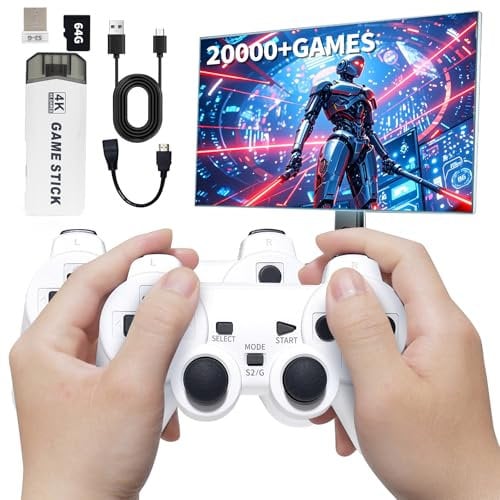 Retro Gaming Console Stick, Plug & Play Video Game Console with Built-in 23 Emulators, 20,000+ Games, Game Stick Pro with 4k Hdmi Output & Dual 2.4GHz Wireless Controller, Gifts for All Age
