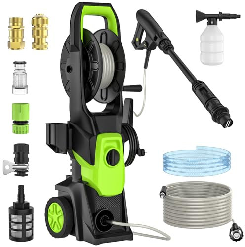 IERAKOR Idropulitrice ad Alta Pressione, Potenza 1500 W, Pressione Max. 150 Bar, Portata 420 L/H, Ugello 0 a 160°, Tubo Alta Pressione 10 M, Idropulitrice Elettrica Professionale Acqua Fredda (Verde)
