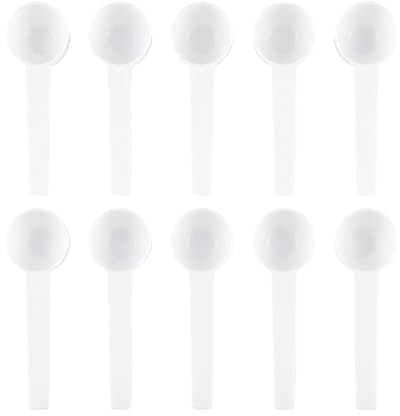 10Pcs 5 Gram/10 ml White Plastic Tablespoon Measuring Spoons with Long Handle Mini Powder Scoops Tiny Spoons for Measuring Coffee Grains Protein Spices (Round Bottom)