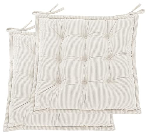 PRIMEPATIO Indoor Sitzkissen Stuhl 2er Set – Komfortable Cordstoff-Sitzmatte Stuhlkissen mit Bändern, Hochwertige Füllung, Ideal für Esszimmer, Büro, Wohnzimmer, Outdoor Gartenstuhl, 45x45x7, Beige