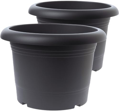 SUSTANIA Lot de 2 pots de fleurs de qualité supérieure en anthracite : 40 cm - Pot de fleurs de qualité supérieure - Fabriqué en Allemagne pour toutes les conditions météorologiques !