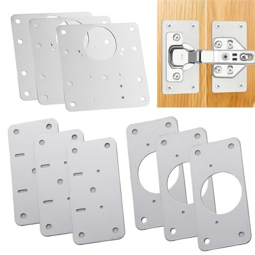 9pcs Hinge Repair Plate,Cupboard Door Hinge Repair Plates with Screws,Stainless Steel H-Inge R-epair Kit for Kitchen,Cabinet H-Inge R-epair Plate,Universal Pre-Punched P-Late for Wood Furniture