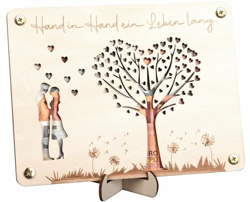 MINISONA Holz Hochzeitsgeschenk - Hochzeitskarte aus Holz Fuer Brautpaar - Geldgeschenk zur Hochzeit - Personalisierte Geschenkbox mit Gravur