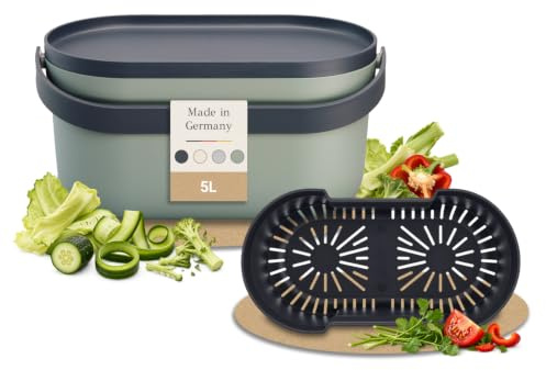 Garantia NOVA Biomülleimer Küche 5L Agave/Graphite Grey Geruchsdichter | Komposteimer für Küchenabfälle Kleiner Biomüll Behälter Spülmaschinengeeignet & Innensieb Qualität aus Deutschland