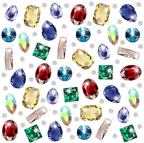 Riceel Strasssteine zum Aufnähen, 240 Stück Glitzersteine zum Aufnähen 9 Stile Glass Rhinestones Handgenähtes Diamant-Zubehör ​für DIY-Bastelkleidung, Kleidungs, Schuhe, Taschen