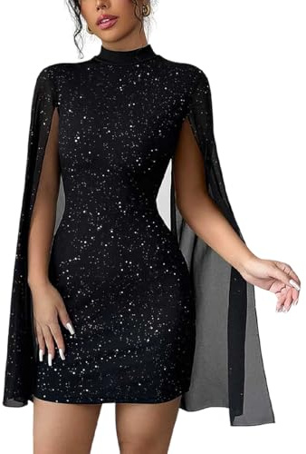 Gkaopi Womens Sexy Mini Dress High Neck Bodycon Short Dresses Slim Fit Long Sleeve Mesh Going Out Tight Dresses for Party Cocktail Night Out Club