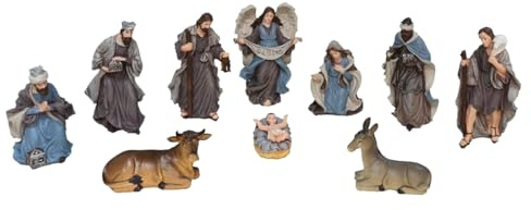 Acan Tradineur - Set de 10 Figuras de Nacimiento para Belén, Resina, Nacimiento, Pesebre, Adornos, Decoración Tradicional, Navidad - 15 cm