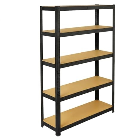 STI Scaffale Metallo 180x120x45cm Portata 875kg(175kg a ripiano) Nero Verniciato a Polvere Zincato a caldo 5 ripiani con pannelli MDF alta portata scaffale cantina garage bancone